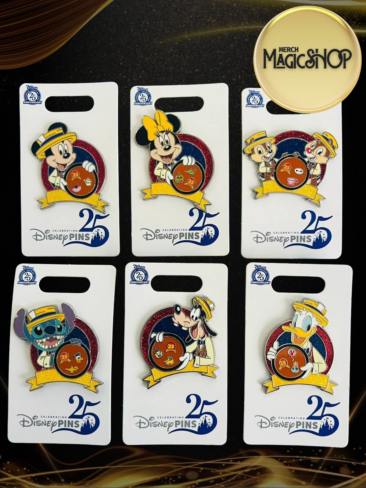 2025 Disney Parks 25th Anniversary Pin Trading Pin Board OE 6 Pin Set