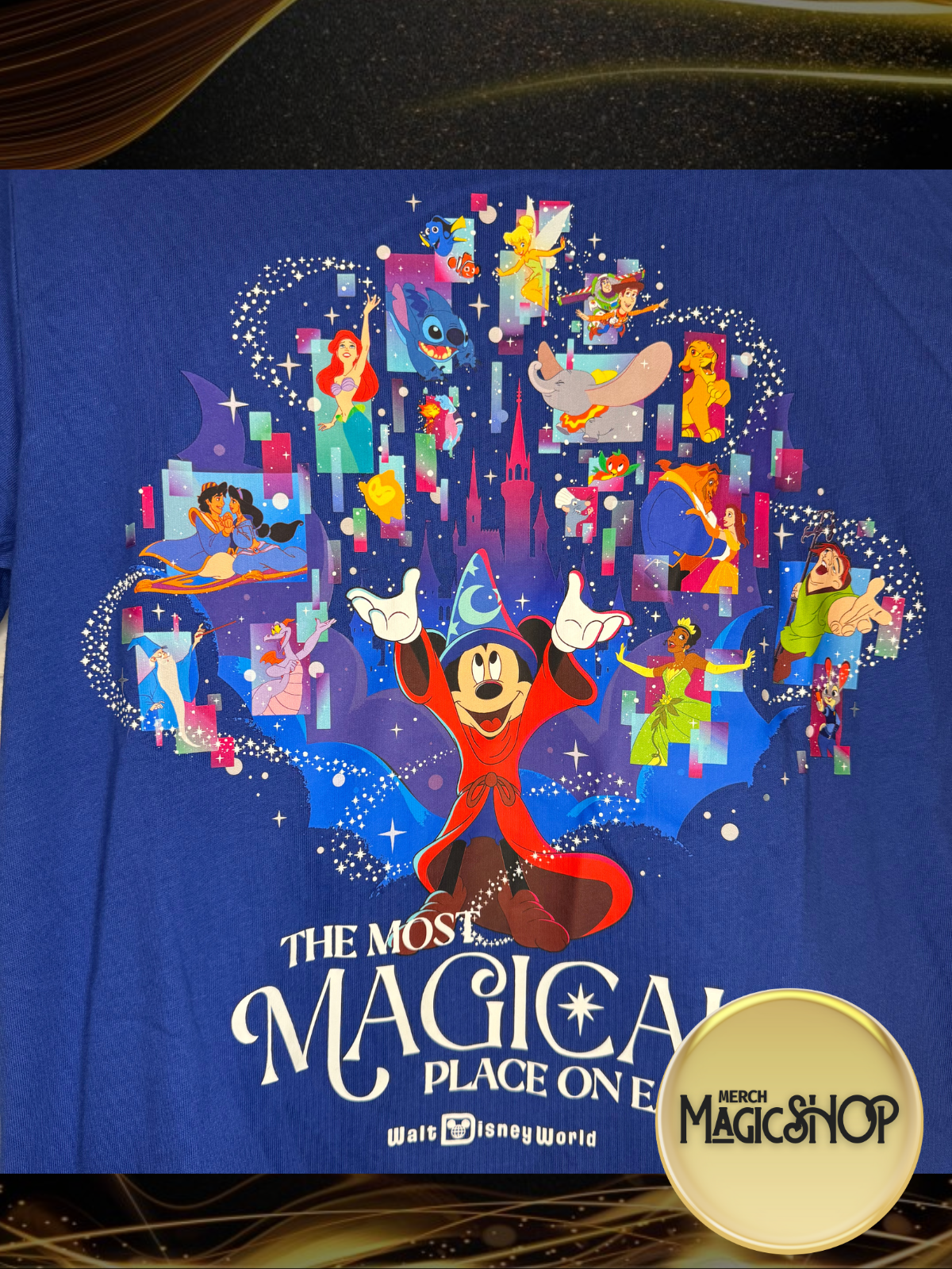 2025 Disney Parks WDW Shirt Sorcerer Mickey The Most Magical Place Blue