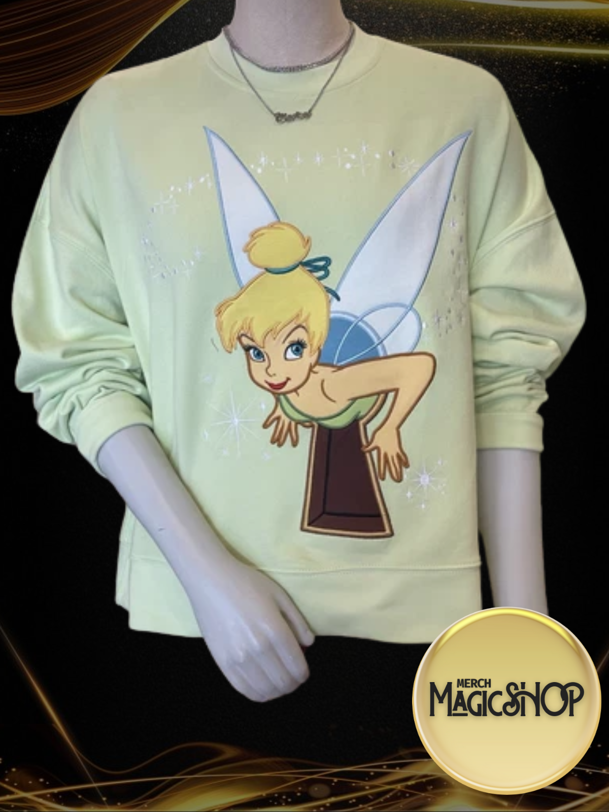 2025 Disney World Parks Tinker Bell Green Sweatshirt Pullover