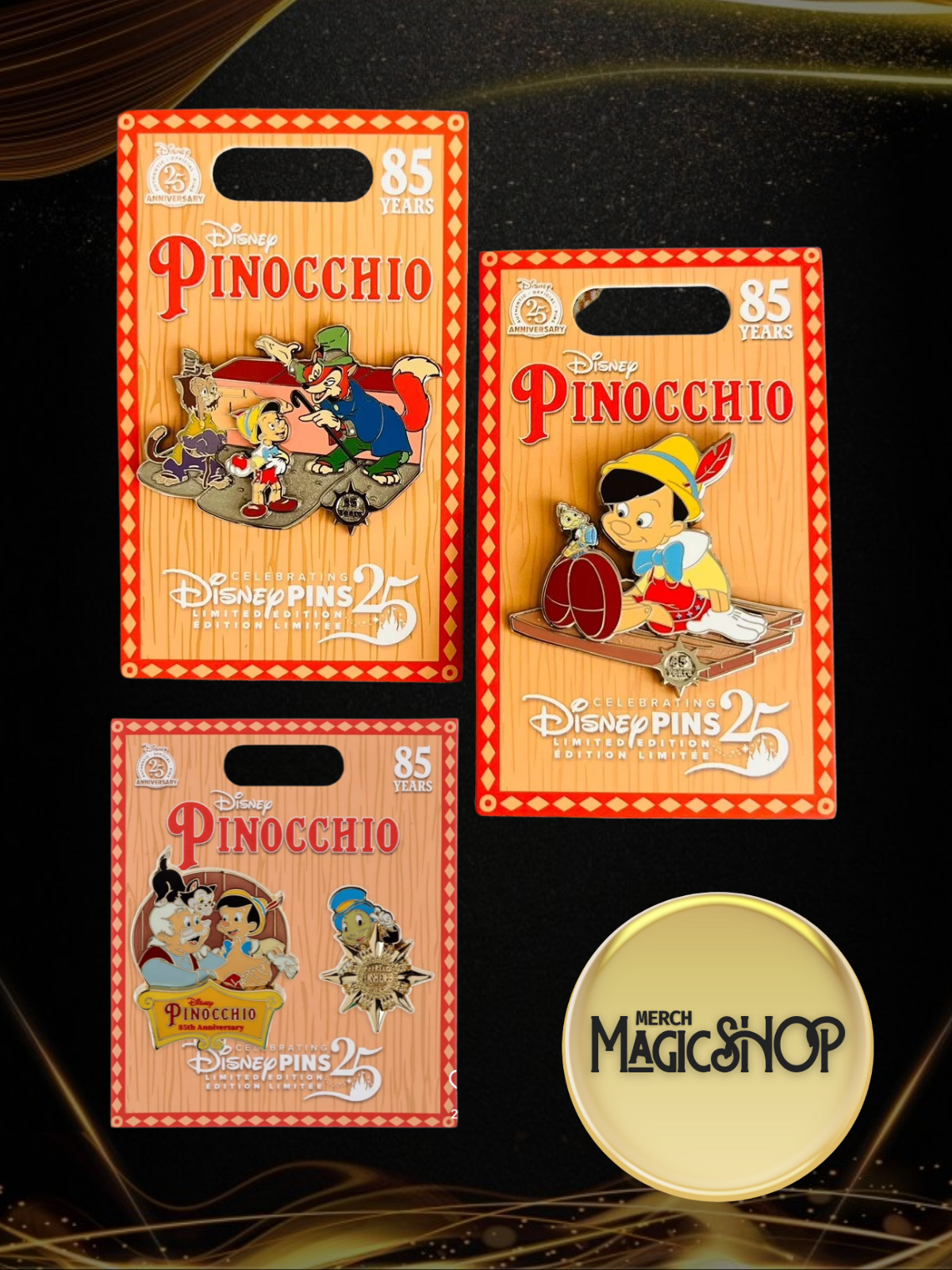2025 Disney Parks Pinocchio 85th Anniversary Pin Collection