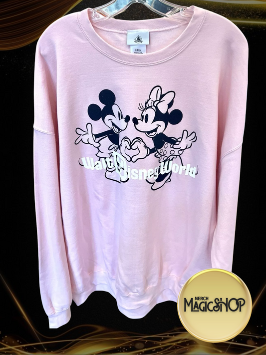 2025 Walt Disney World Parks Sweatshirt Mickey & Minnie Heart Baby Pink