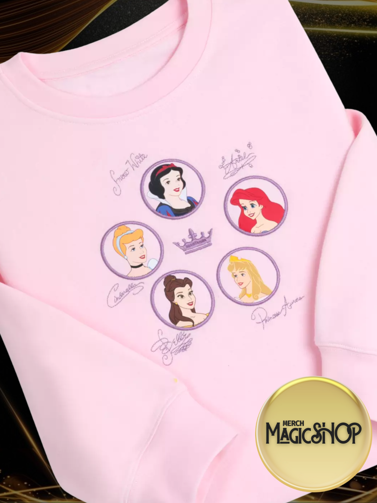 Disney Parks 2025 Embroidered Princess Autograph Pink Pullover