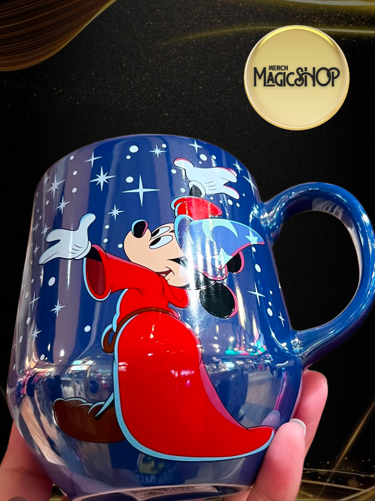 2025 Walt Disney World Sorcerer Mickey Navy Metallic Ceramic Coffee Mug New