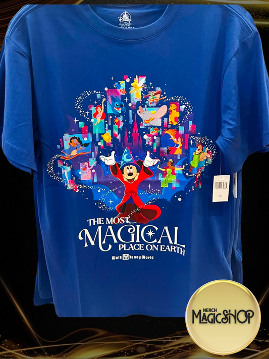 2025 Disney Parks WDW Shirt Sorcerer Mickey The Most Magical Place Blue