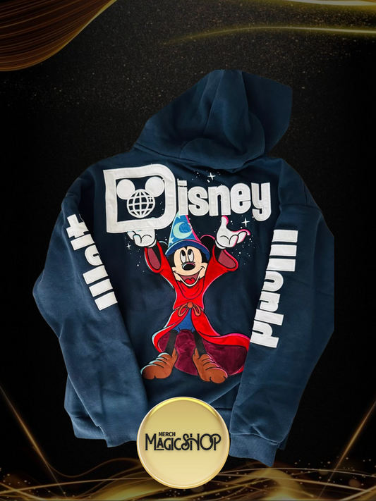 2025 Walt Disney World Sorcerer Mickey Navy Zip Hoodie Sweatshirt Adult