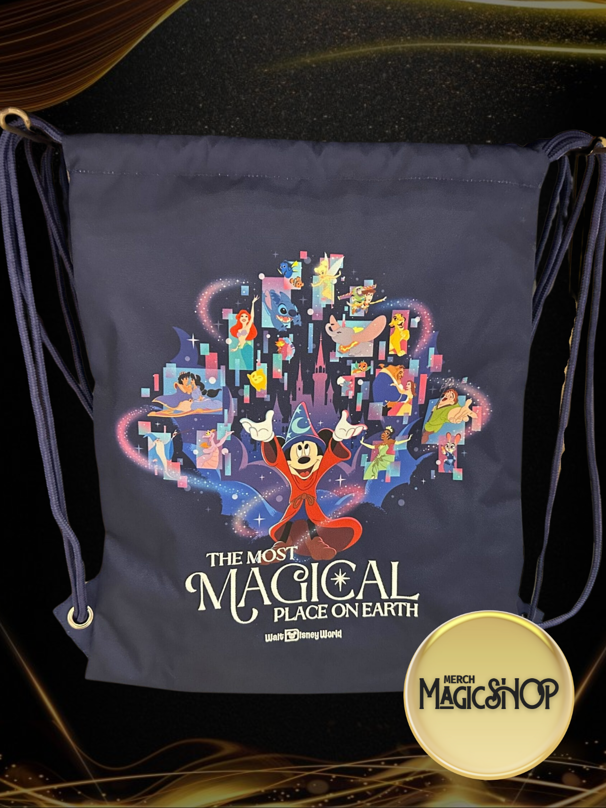 Disney Parks Bag Cinch Drawstring 2025 WDW Sorcerer Mickey Dark Blue